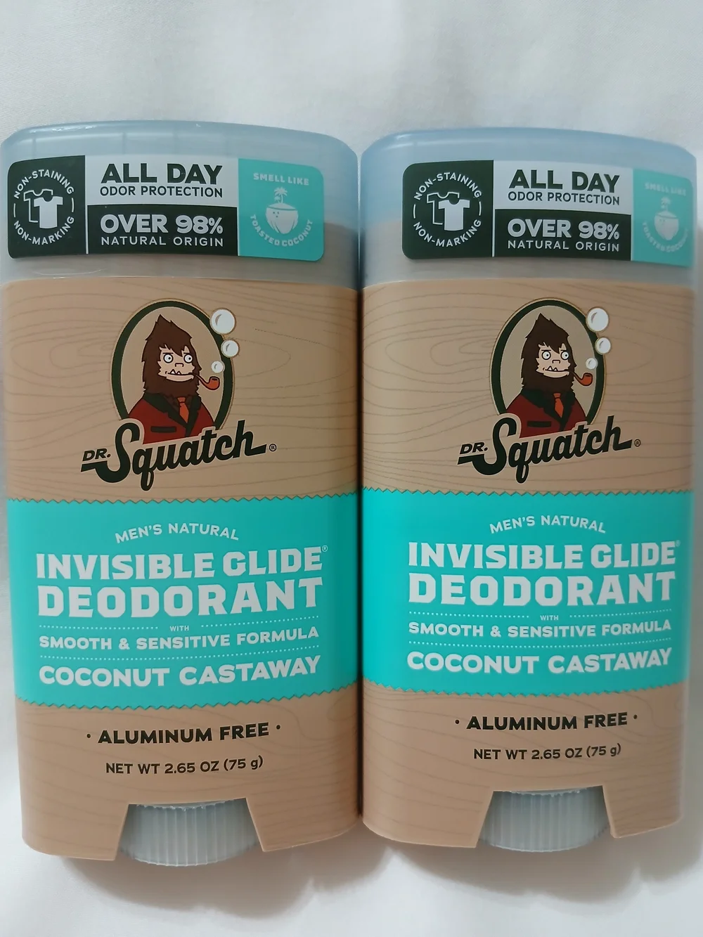 New- Dr Squatch-Coconut Castaway Invisible Glide Deodorant - Aqua/Tan 2- Set